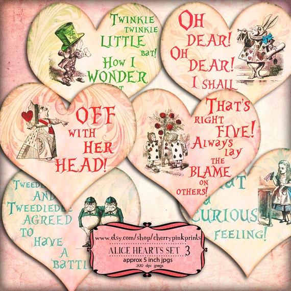 Alice in Wonderland Heart Collage Sheet