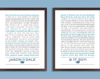 Custom Wedding Vows, Personalized Print 11x14 Set of two prints (song lyrics, poem, vows ) Wedding gift, Anniversary gift, Custom colors