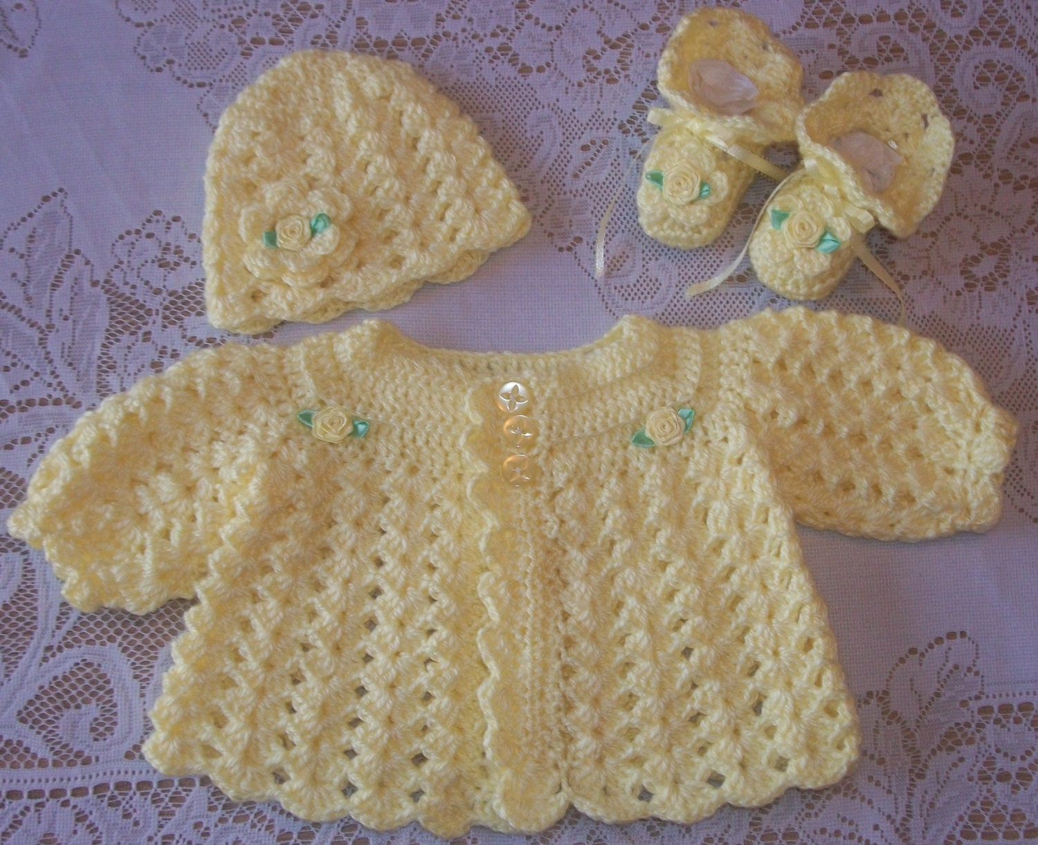 Crochet Baby Girl Sweater Set Layette For Take Me Home Shower