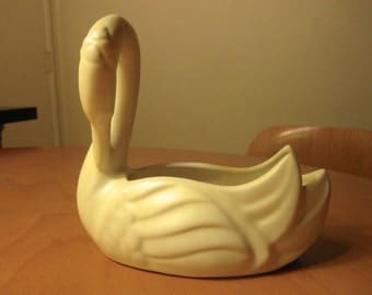 White Ceramic Swan Planter Mid Century Art Deco Pacific Pottery Company.