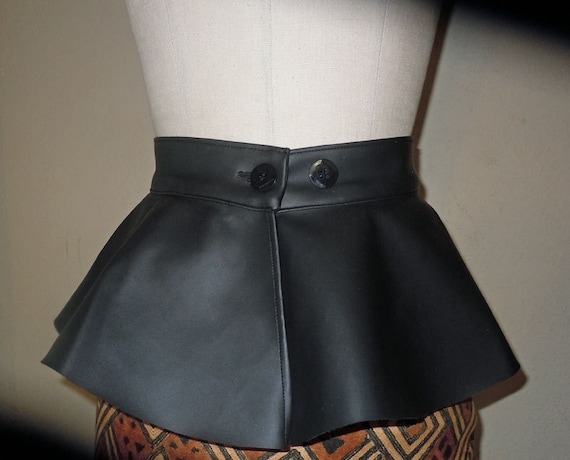 Black Faux Leather Peplum Belt 5 or 7 inch