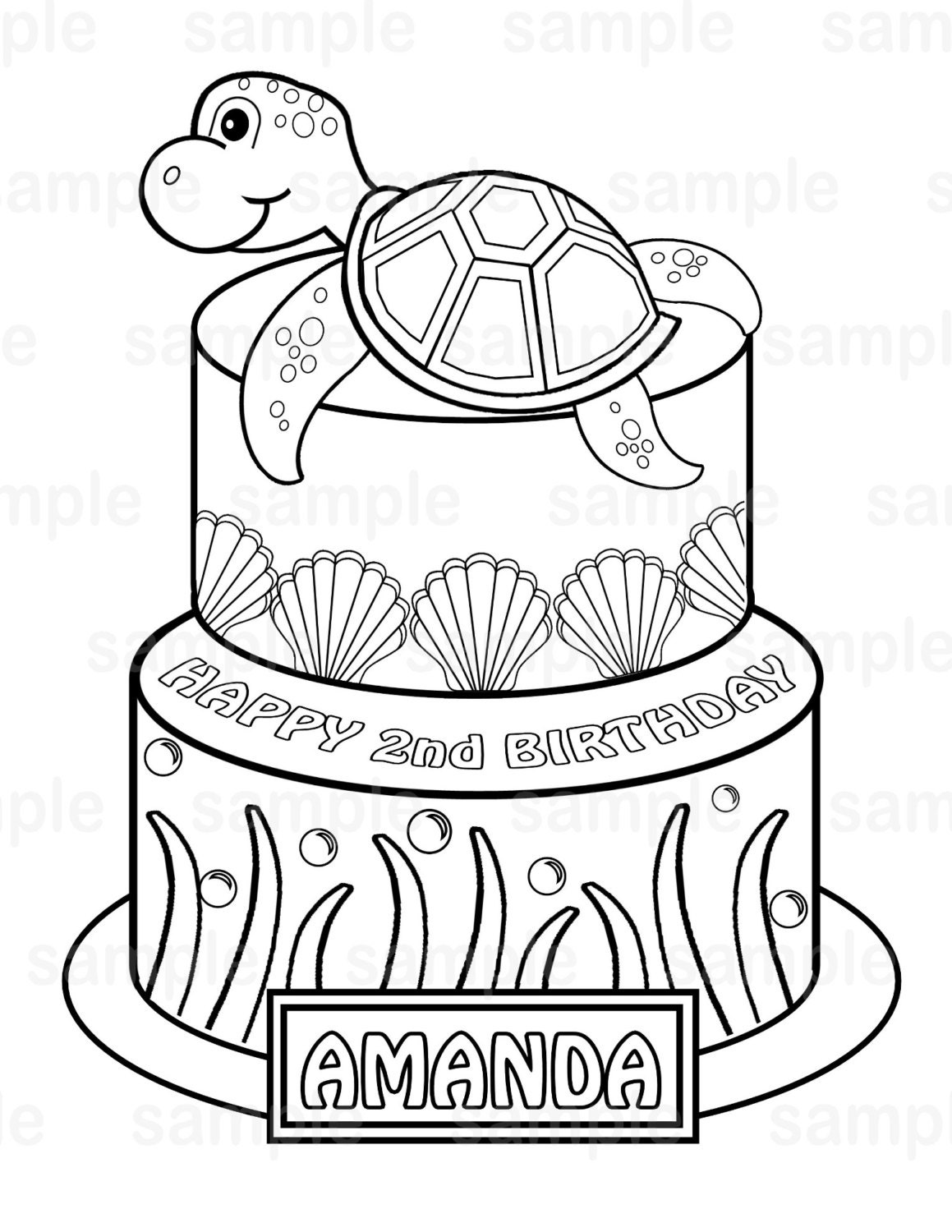 Personalized Printable Sea Turtle Cake Under the sea Birthday