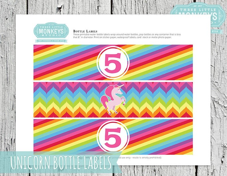 personalized magical unicorn bottle labels