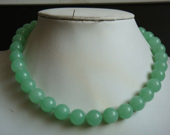 JADE NECKLACE- 12mm light green jade bead necklace Free shipping -US E-packet shipping service 7-15 days delivery