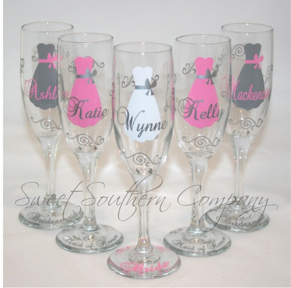 6 Personalized Bride And Bridesmaid Champagne Flutes With 5442