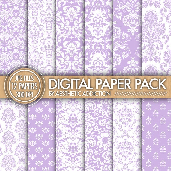 Purple Damask Paper Pack 12 Printable by aestheticaddiction