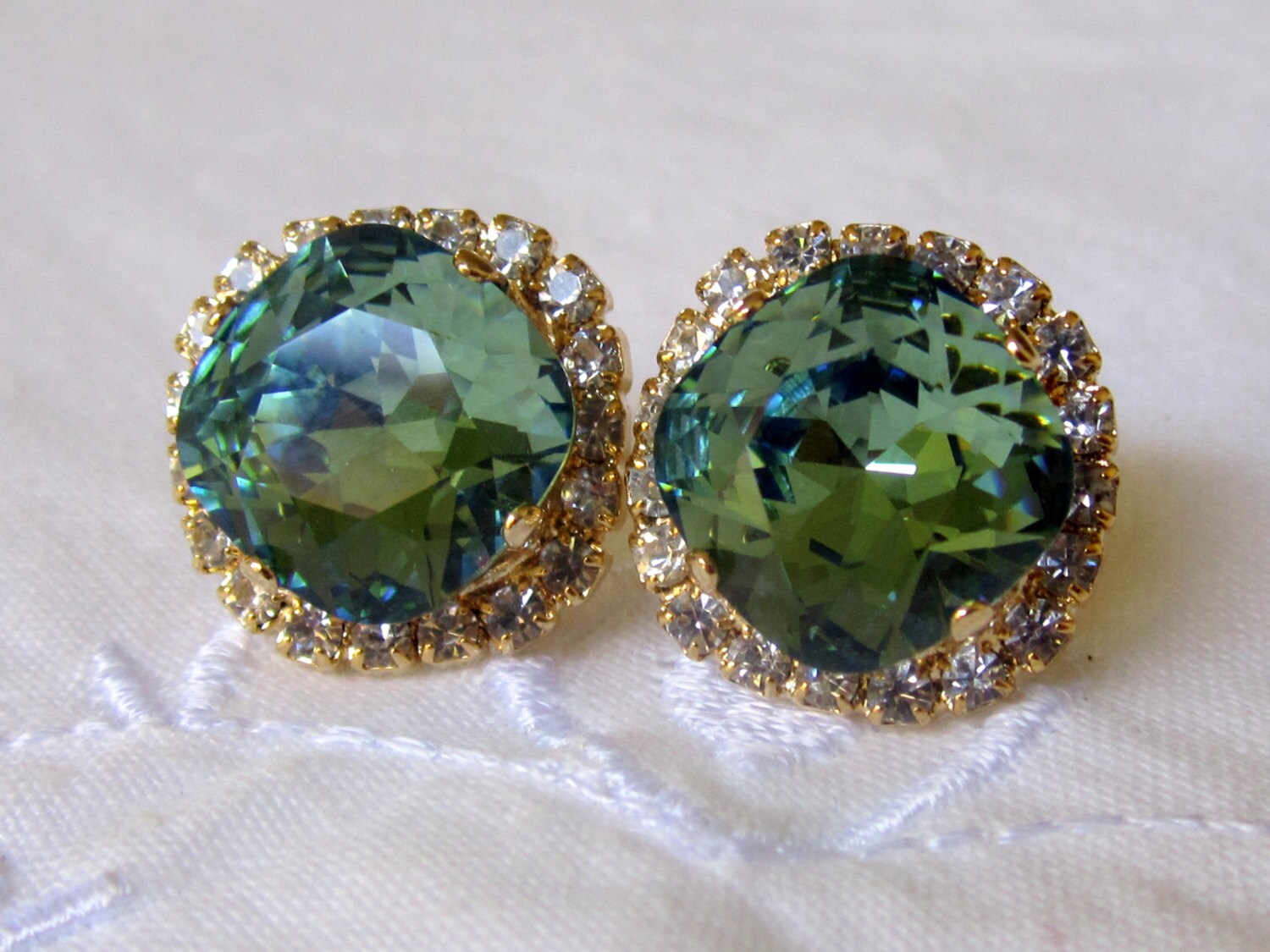 Green Swarovski crystal stud earrings kelly green stud