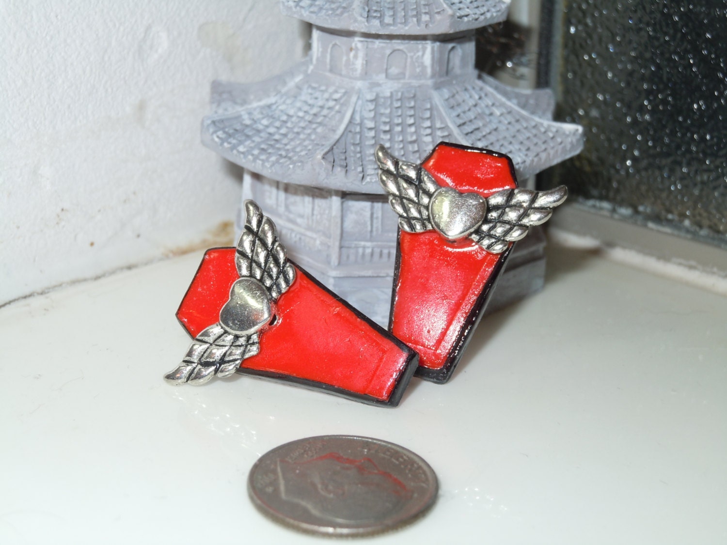 Coffin Earrings Goth Rockabilly Post Earrings Polymer Clay