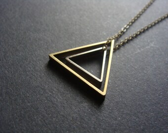 Silver Brass Triangle Necklace on Brass Chain - Minimalist Triangle Necklace