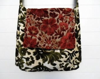 Victorian Bag Purse Vintage Cut Velvet Antique Brocade Messenger