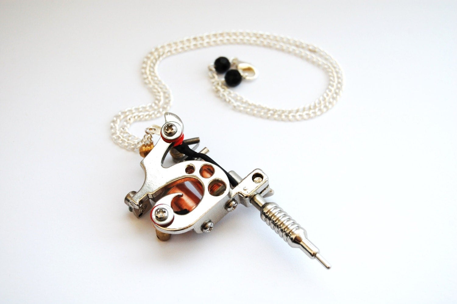 Silver Tattoo Machine Pendant Necklace Tribal Style with