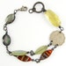 Coin Bracelet, Eclectic Jewelry, Lemon Quartz Jewelry, Gray Shell Bracelet, Yellow Red Celadon Green Gunmetal Beaded Jewelry