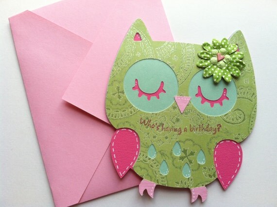 Owl Handmade Birthday Card by BigOrangeTabby on Etsy