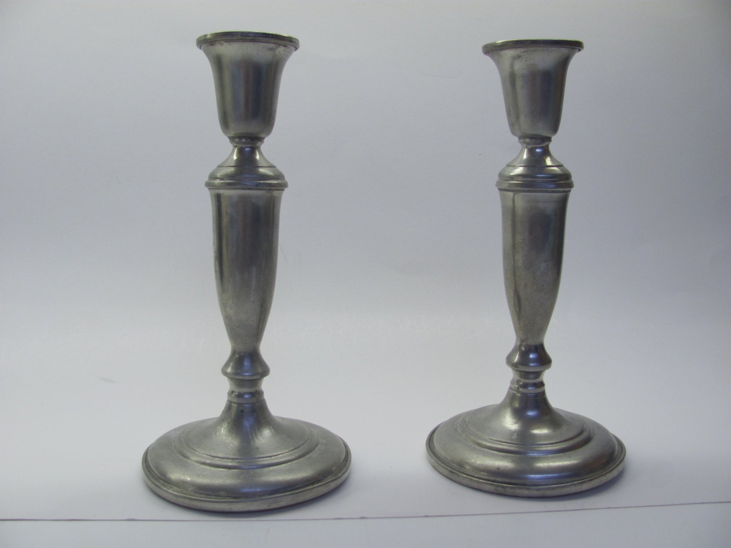 Vintage Pair Empire Pewter Candlesticks