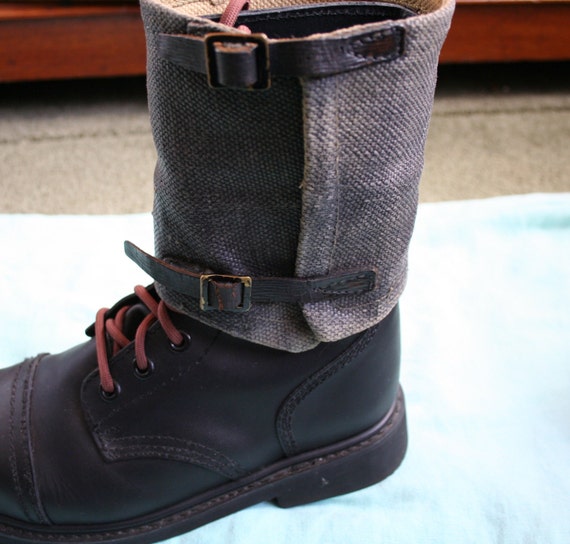 Waxed Canvas and Leather Boot Spats Gaiters Shorties Gray