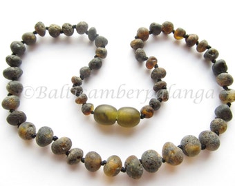 Baltic Amber Teething Necklace, Raw Unpolished Black Beads