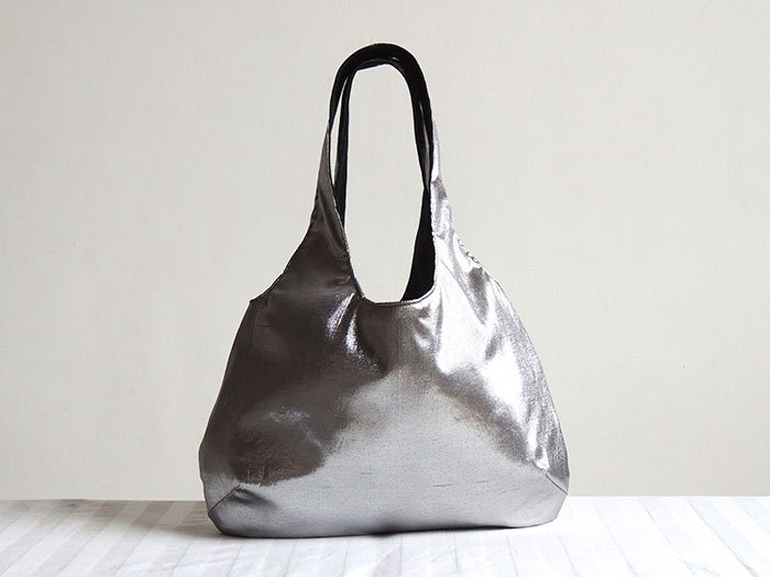 Metallic Silver Hobo Tote Bag Spring Fashion