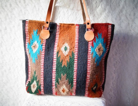Vintage Southwestern Navajo Banket Tote Bag by WayOutWestVintage