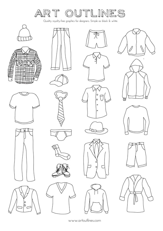 Set of Men's Clothing Illustrations 23 Original Hand