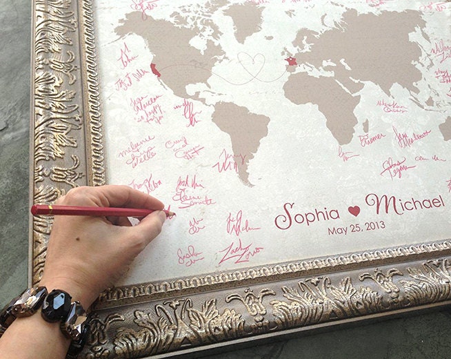 Map Of The World Guest Book ... Wedding Guest Book, Custom Map, World. zoom