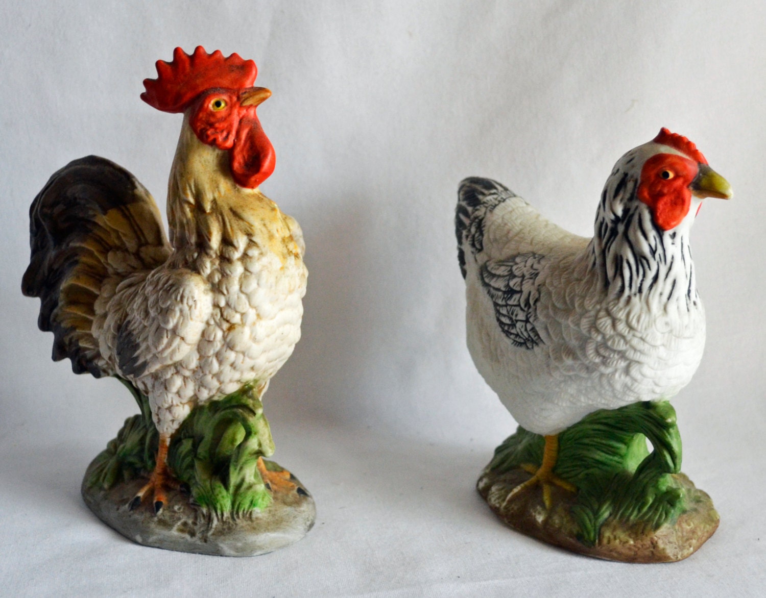 Vintage Ceramic Chicken And Rooster Pairfarmhouse Decor 9711