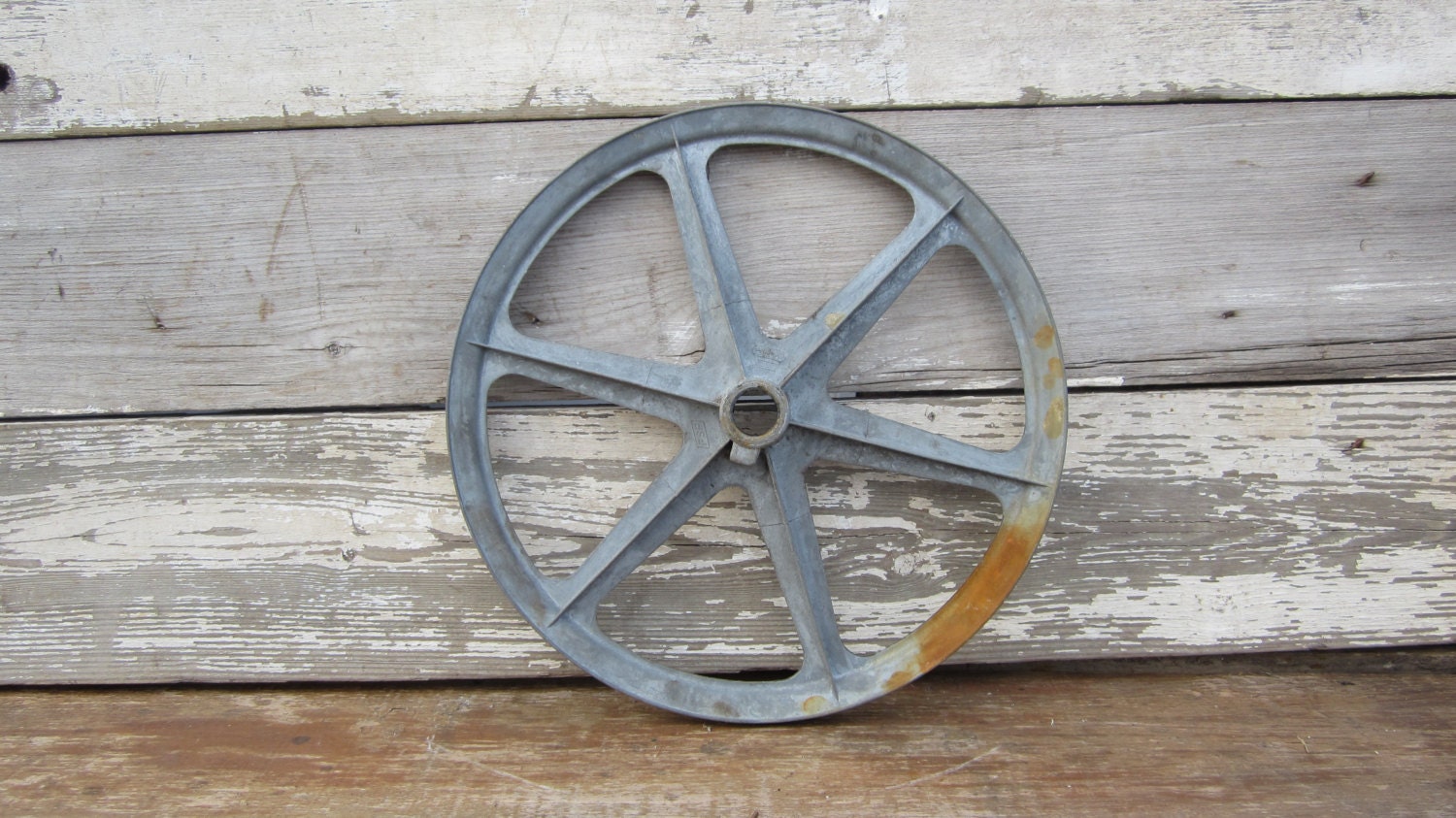 Vintage Pulley Wheel Salvaged Old Metal Industrial Wheel