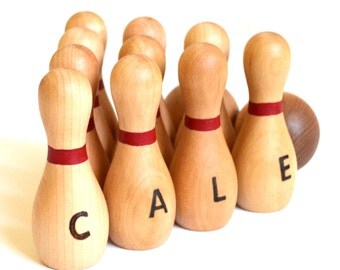 Personalized Wooden Toy Bowling Set - 8-Pin Skittles Set - Natural Wood Toy - Eco-Friendly Toy For Toddlers