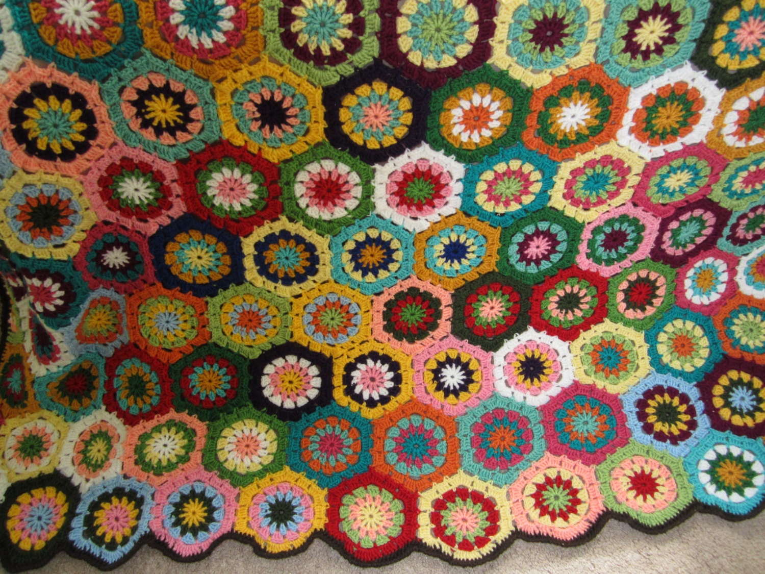 Granny Square Crochet Queen size Afghan by GalyaKireva on Etsy