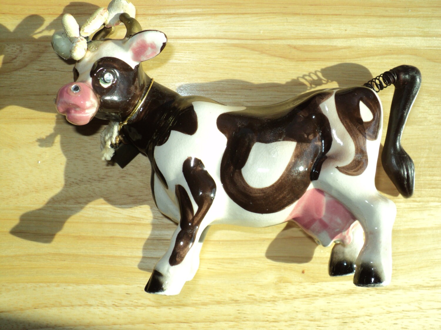 Vintage Brown Spotted Cow Figurine of a Female Cow with a