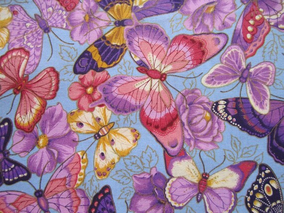 Pink Purple Butterfly Fabric 1 yard
