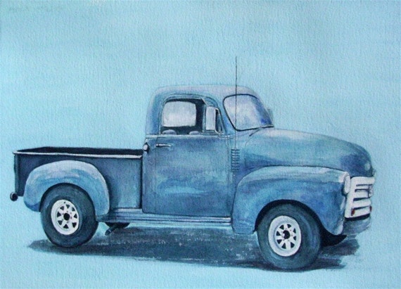 Items similar to Dad's Old Blue Chevy Truck, Vintage, Man Cave Decor