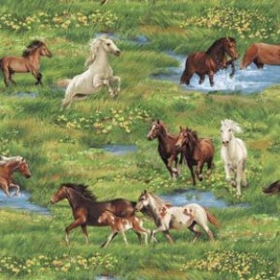Meadow Fabric Horse Fabric Western Fabric Running Horse