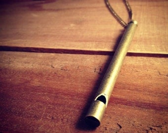 Antique Bronze Whistle Necklace Brass whistle REALLY WORKS Vintage Style (R034)