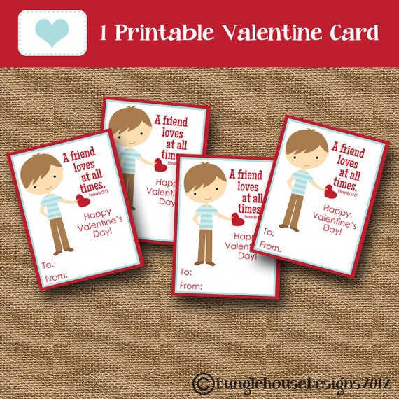 Kids Classroom Valentine Card - Friend Valentine - DIY PRINTABLE ...