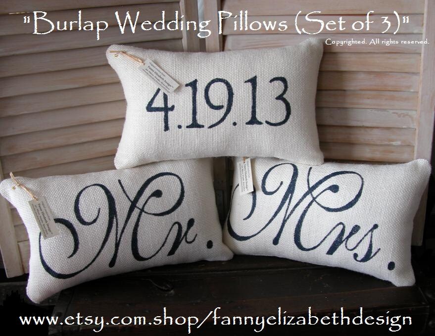 3 Wedding Pillows FREE SHIPPING Mr. and Mrs. Burlap Mr. and