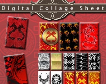 Chinese Dragon Design Digital Collage Sheet 1" x 1.5" Rectangular Shape