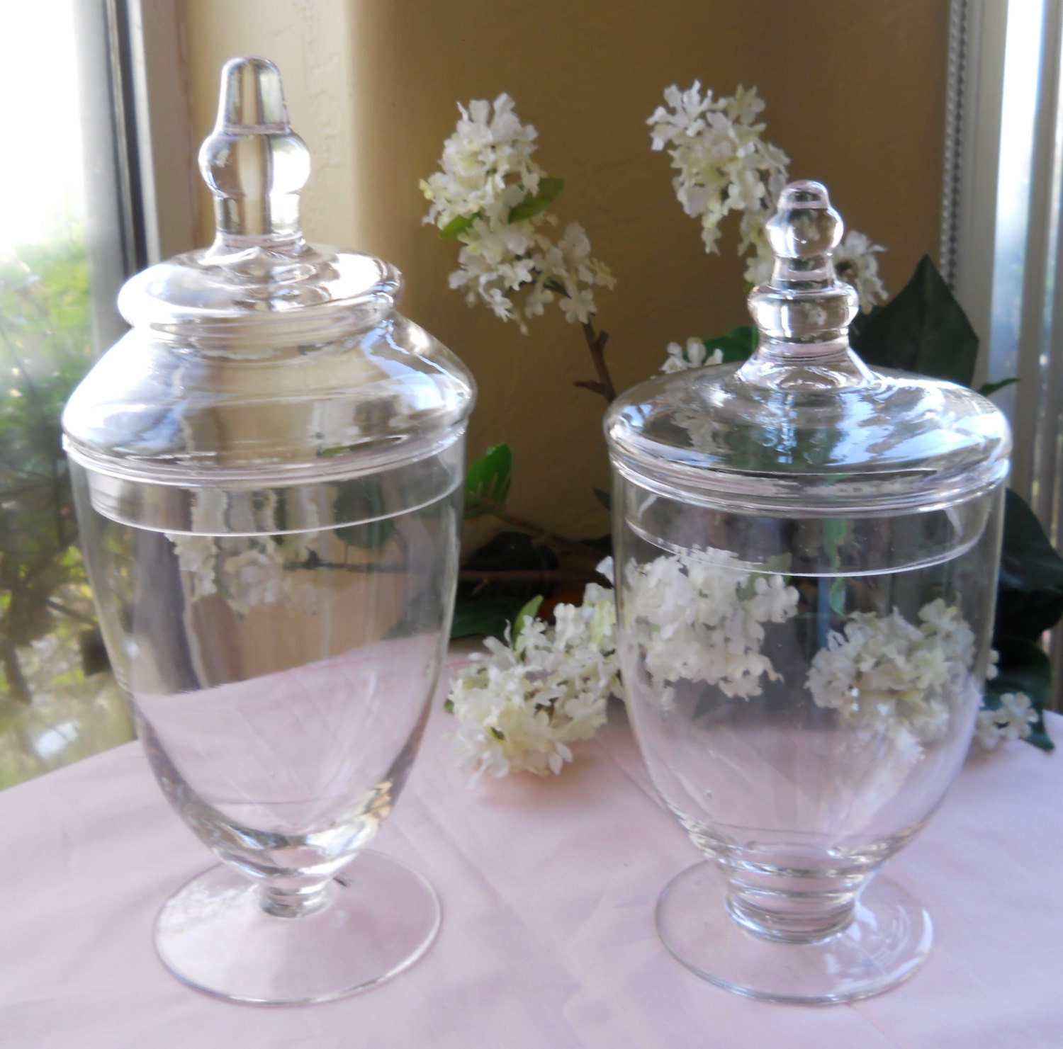 Set Of Two Apothecary Jars Pedestal Candy Jars By Cyndalees