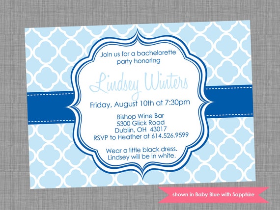 Printable Bachelorette Party Invitation - Bachelorette Themed Quatrefoil Invite - Colors and Text Customizable Il_570xn