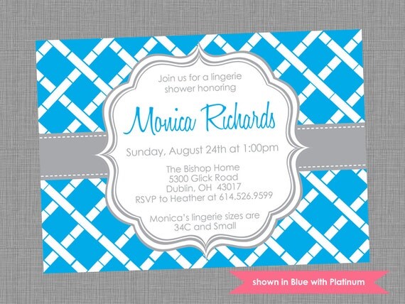 Printable Lingerie Shower Invitation - Shower Themed Bamboo Invite - Colors and Text Customizable Il_570xn