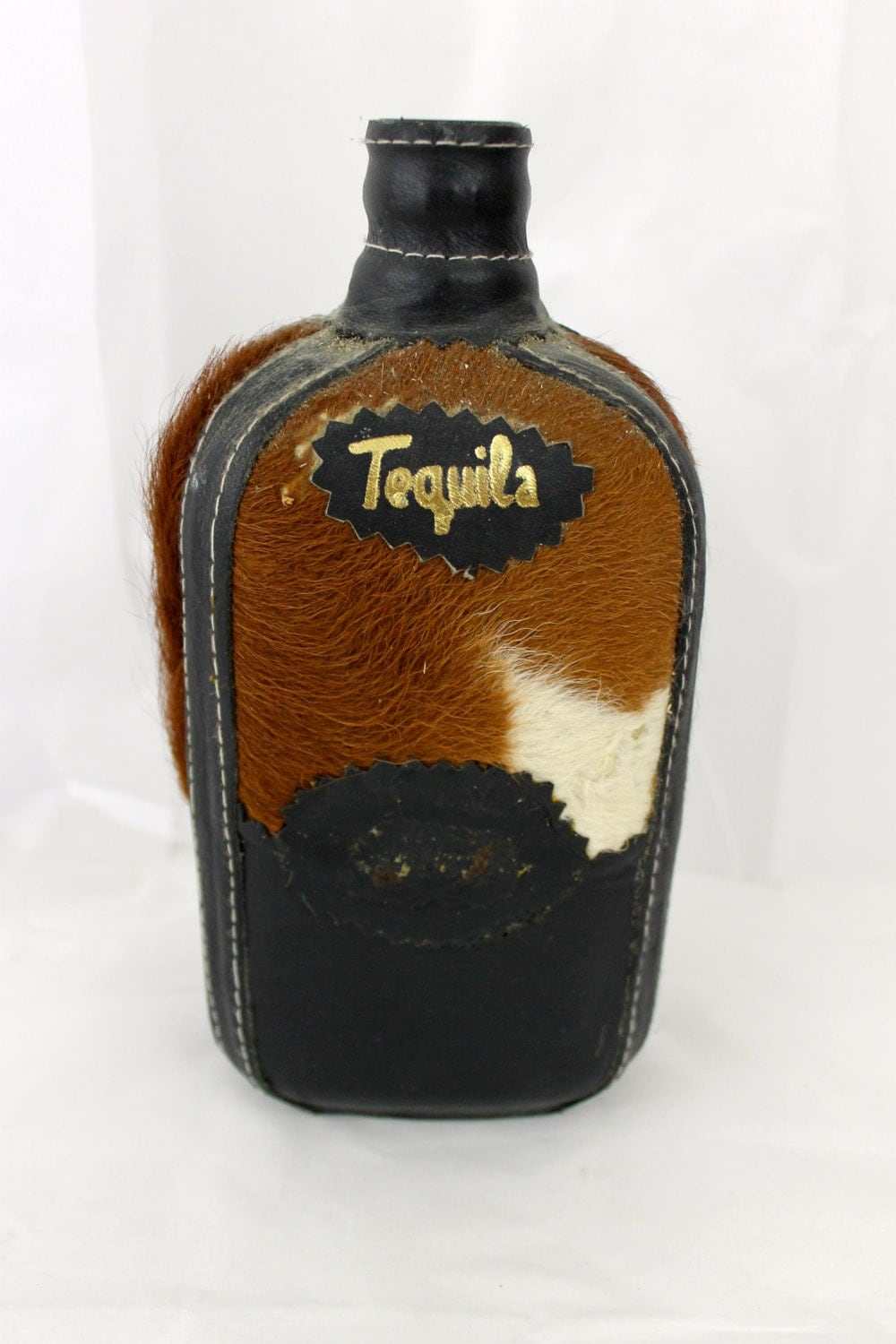 Vintage Tequila Bottle Leather and Cowhide