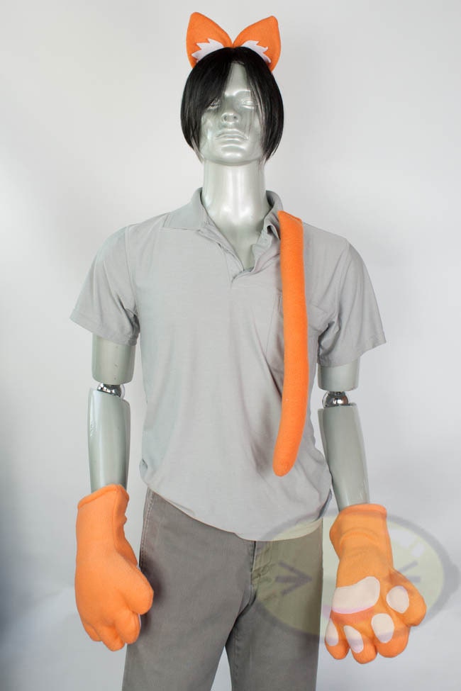 Orange Cat Ear and Tail and Paw Set Cosplay Accessories