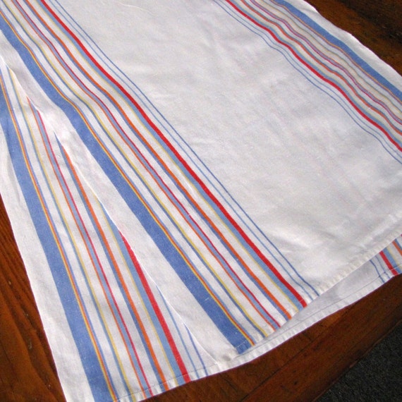 Vintage Linen Towels Kitchen Dish Red Blue Stripe 2 Two Cotton