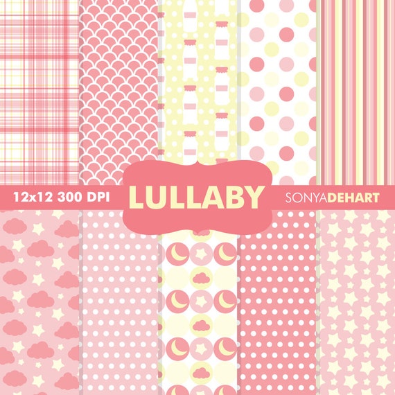 50% OFF SALE Baby Digital Papers Baby Shower Pattern's Pink Lullaby Instant Download Il_570xn