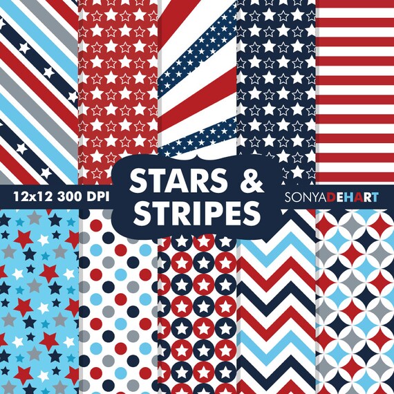 50% OFF SALE Digital Paper Pack Stars and Stripes Independence Day 4th of July Printable Instant Download Il_570xn