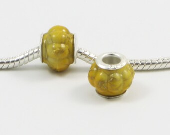 3 Beads - Yellow Gold Lantern Paint Acrylic European Bead Charm E0264