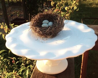 Vintage Cake Plate, White Milk Glass, Cake Stand