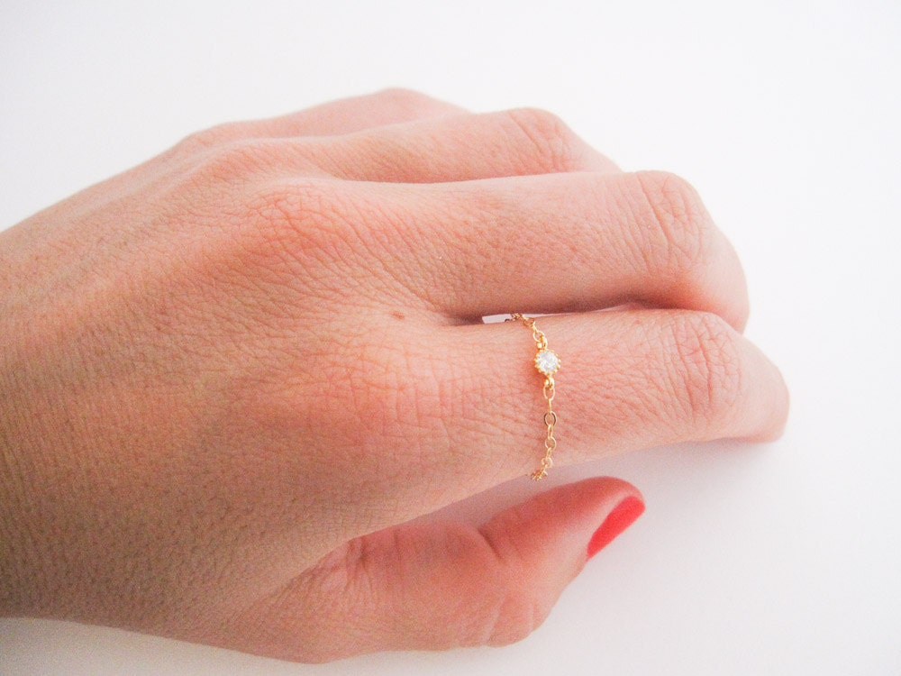 tiny ring // delicate 14k gold filled chain and tiny cz