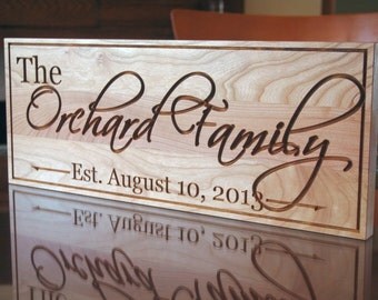 Family Name Sign, Family Established Sign, Parents Anniversary Gift, Carved Wooden Sign, Personalized Sign, Benchmark Signs, Cherry OG
