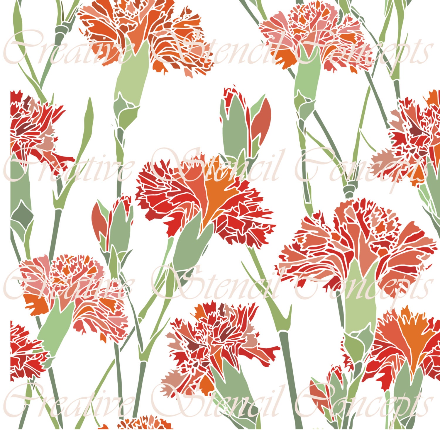 Carnation Seamless Stencil Wallpaper Style MULTIPLE SIZES
