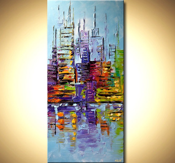 Modern palette knife abstract city painting NYC Art New York